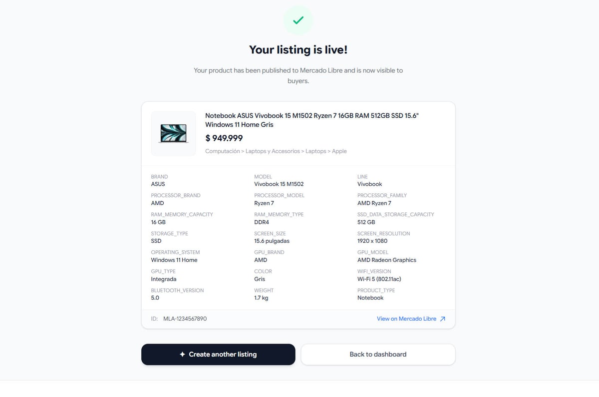 Preview real de Mercado Libre